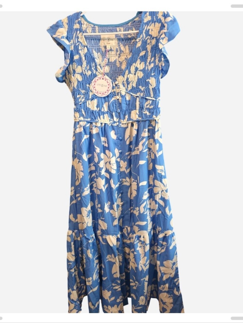 NWT Umgee Blue Floral Smocked Midi Dress